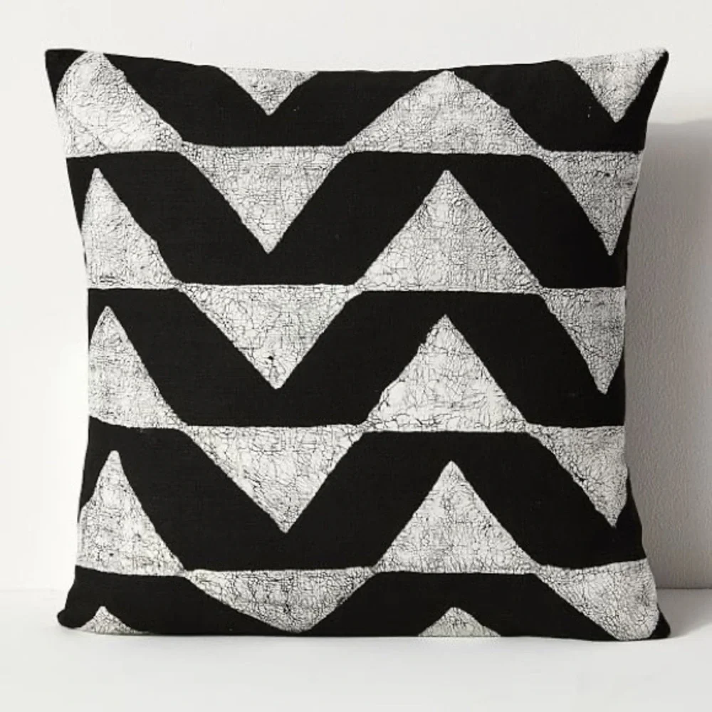 West Elm Sadza Batik Pillow, Black and White Throw Pillow